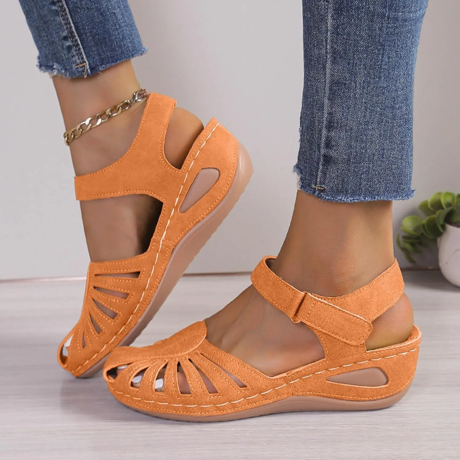 AMDBEL Orthopedic Sandals for Women,Sandals for Women Dressy Summer Closed Toe Breathable Sandals with Arch Support Shoes