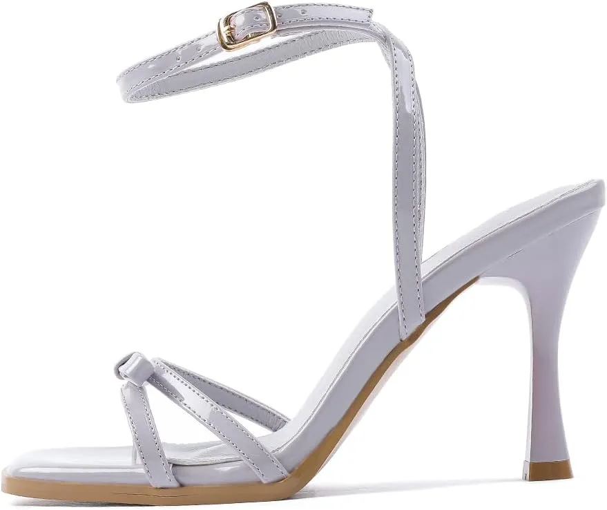 Amoji Women's 4 Inch Bow Heels Ankle Strap for Wedding Party Dress Shoes 330