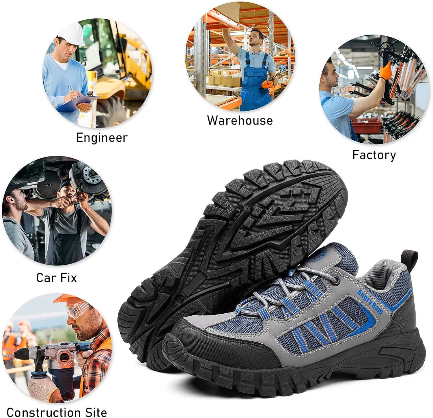 ANGRYRAM Steel Toe Shoes for Men Women Lightweight Indestructible Work Shoes Breathable Slip Resistant Safety Sneakers Comfortable Puncture Proof Shoes for Working Construction Industry