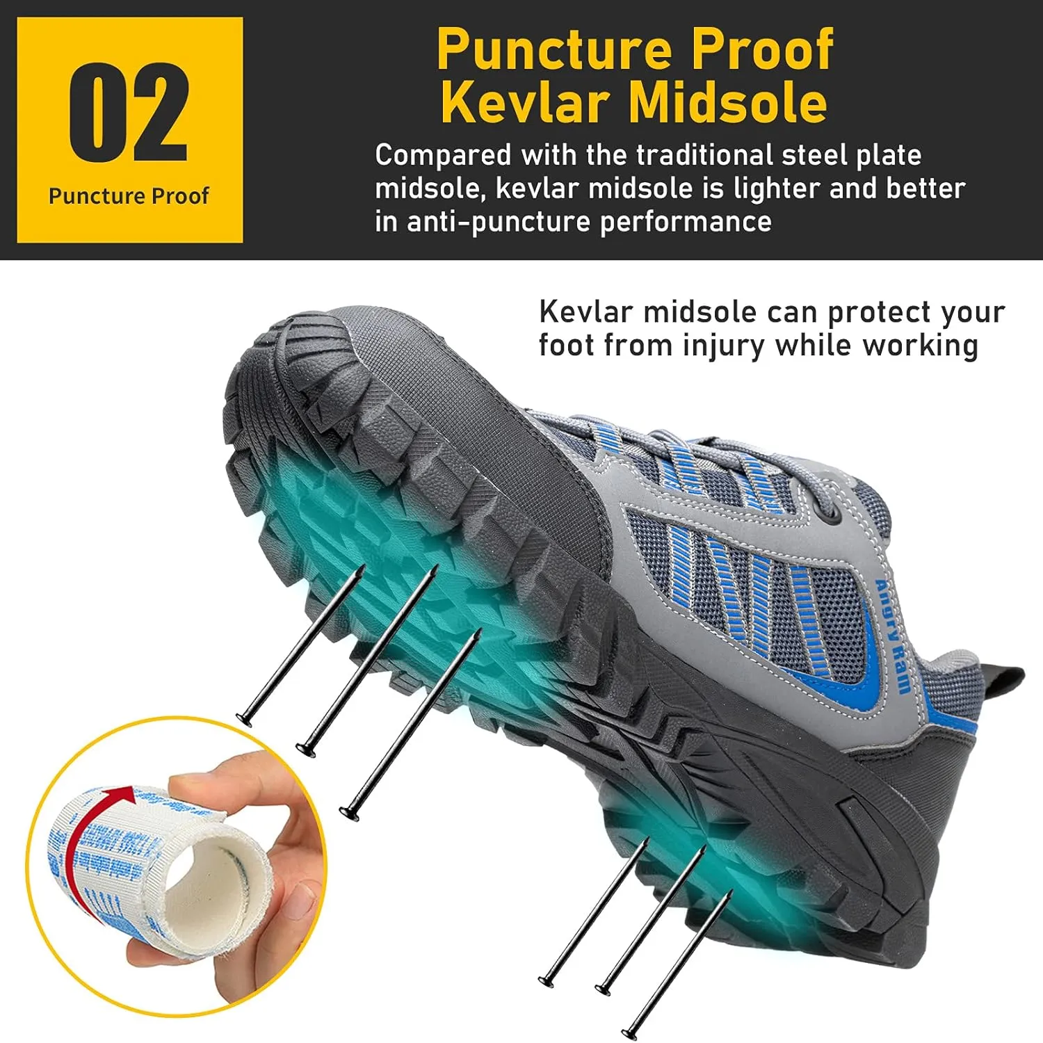 ANGRYRAM Steel Toe Shoes for Men Women Lightweight Indestructible Work Shoes Breathable Slip Resistant Safety Sneakers Comfortable Puncture Proof Shoes for Working Construction Industry