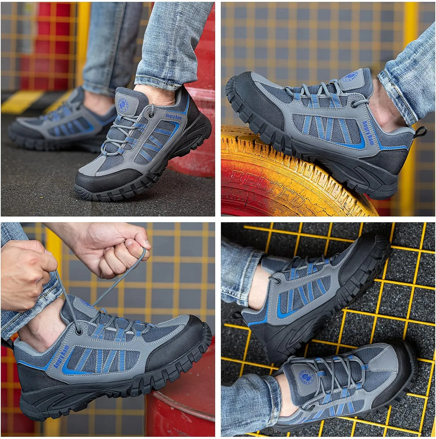 ANGRYRAM Steel Toe Shoes for Men Women Lightweight Indestructible Work Shoes Breathable Slip Resistant Safety Sneakers Comfortable Puncture Proof Shoes for Working Construction Industry