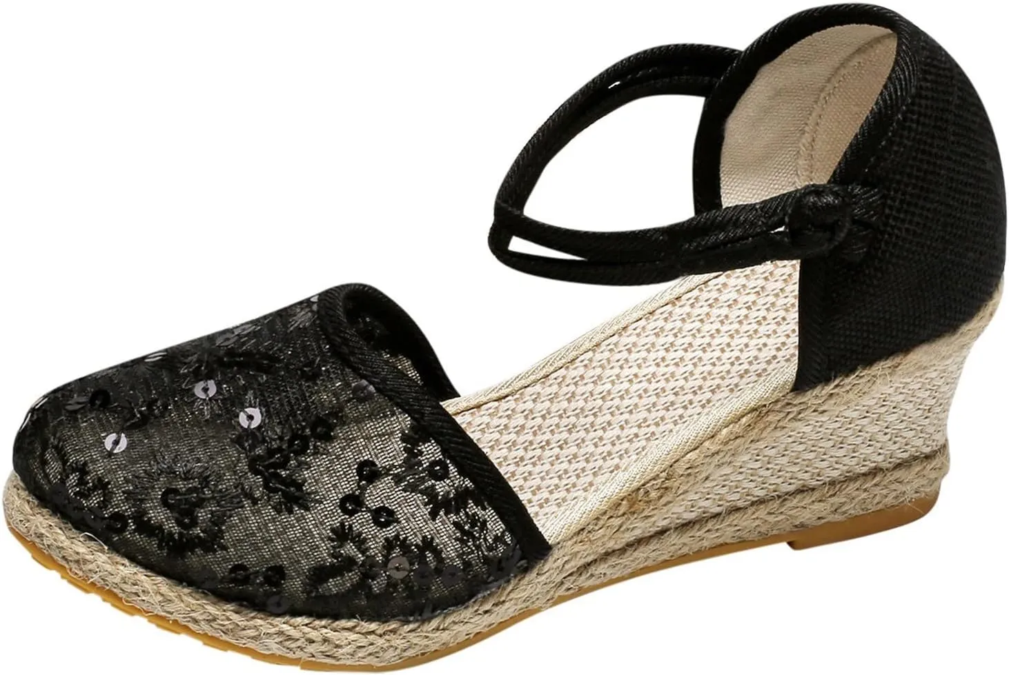 Aniywn Women Closed Toe Retro Wedge Casual Sandals Buckle Strap Ladies Espadrilles Wedge Sandals