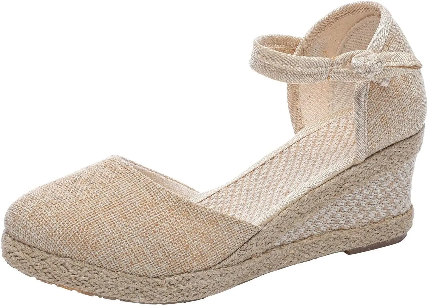 Aniywn Women Closed Toe Retro Wedge Casual Sandals Buckle Strap Ladies Espadrilles Wedge Sandals