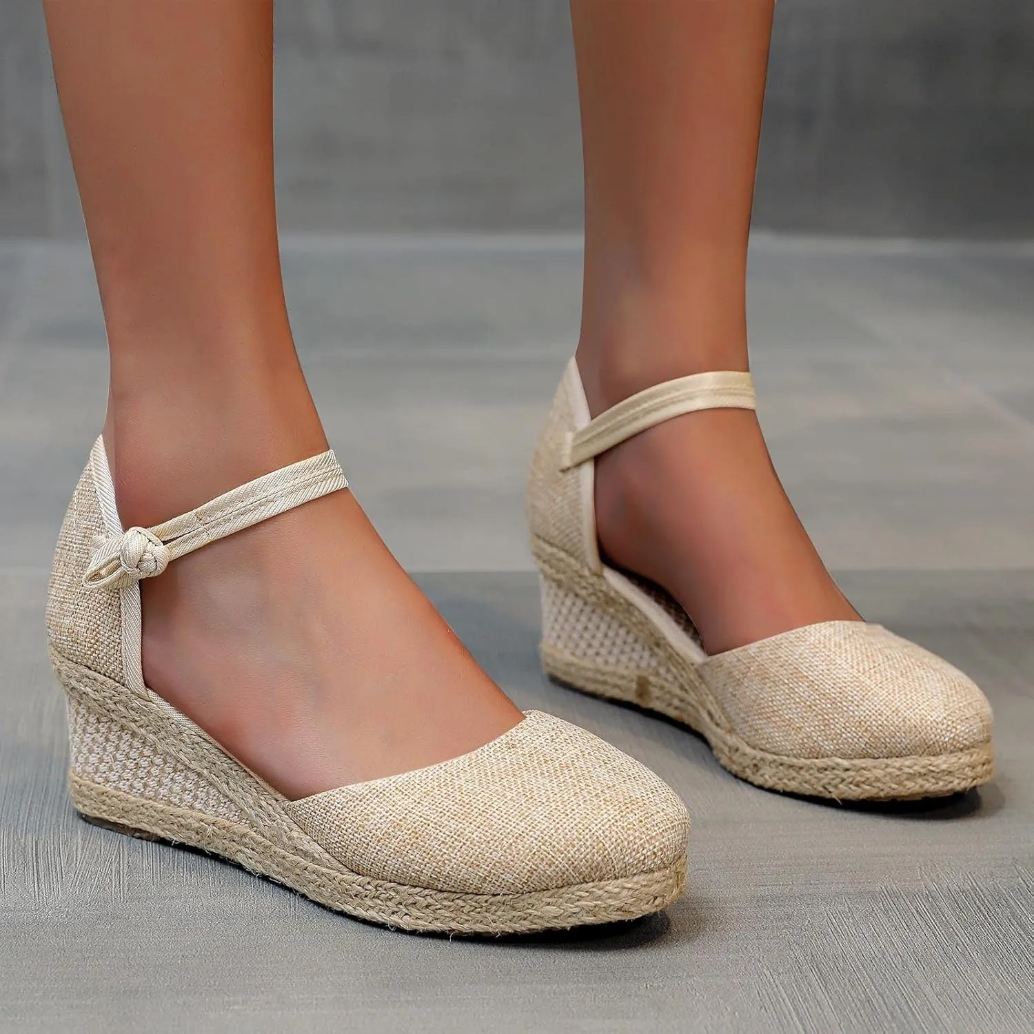 Aniywn Women Closed Toe Retro Wedge Casual Sandals Buckle Strap Ladies Espadrilles Wedge Sandals