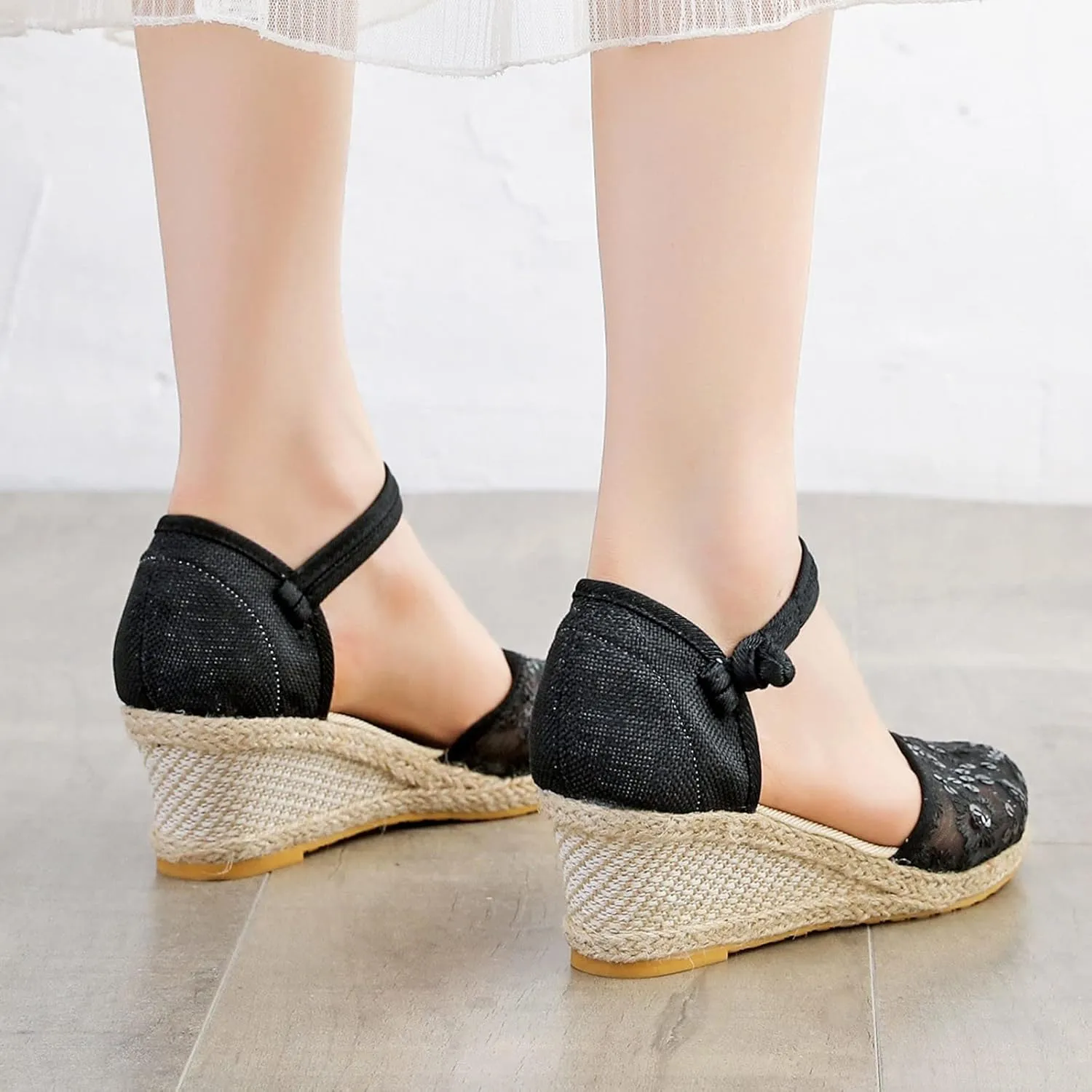 Aniywn Women Closed Toe Retro Wedge Casual Sandals Buckle Strap Ladies Espadrilles Wedge Sandals