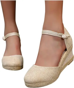 Aniywn Women Closed Toe Retro Wedge Casual Sandals Buckle Strap Ladies Espadrilles Wedge Sandals
