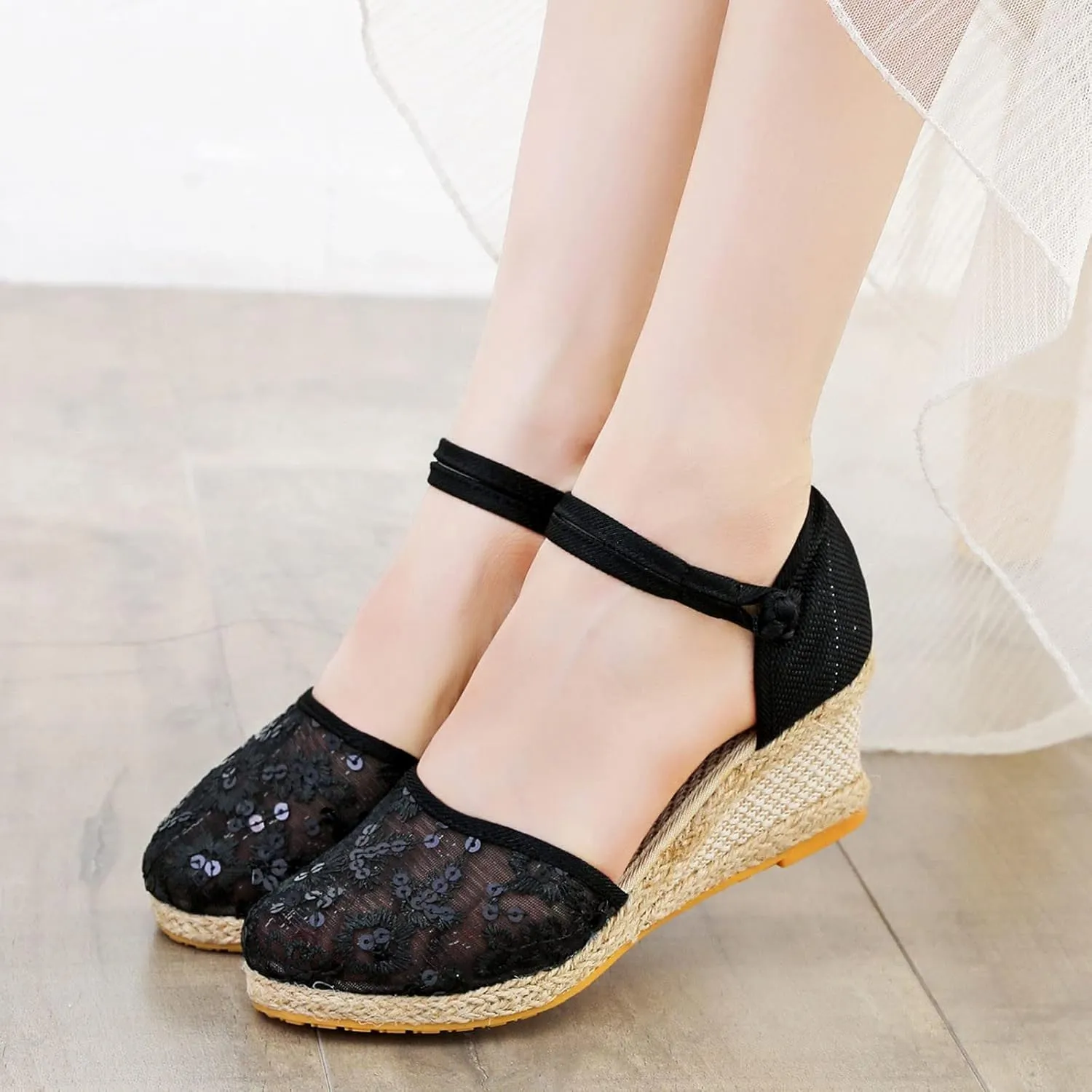 Aniywn Women Closed Toe Retro Wedge Casual Sandals Buckle Strap Ladies Espadrilles Wedge Sandals