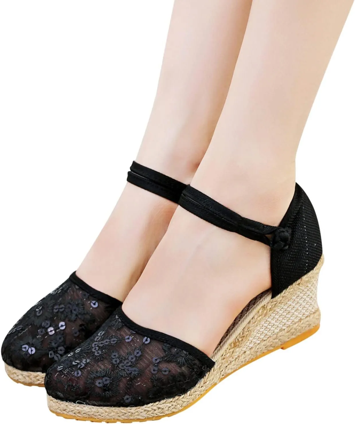 Aniywn Women Closed Toe Retro Wedge Casual Sandals Buckle Strap Ladies Espadrilles Wedge Sandals