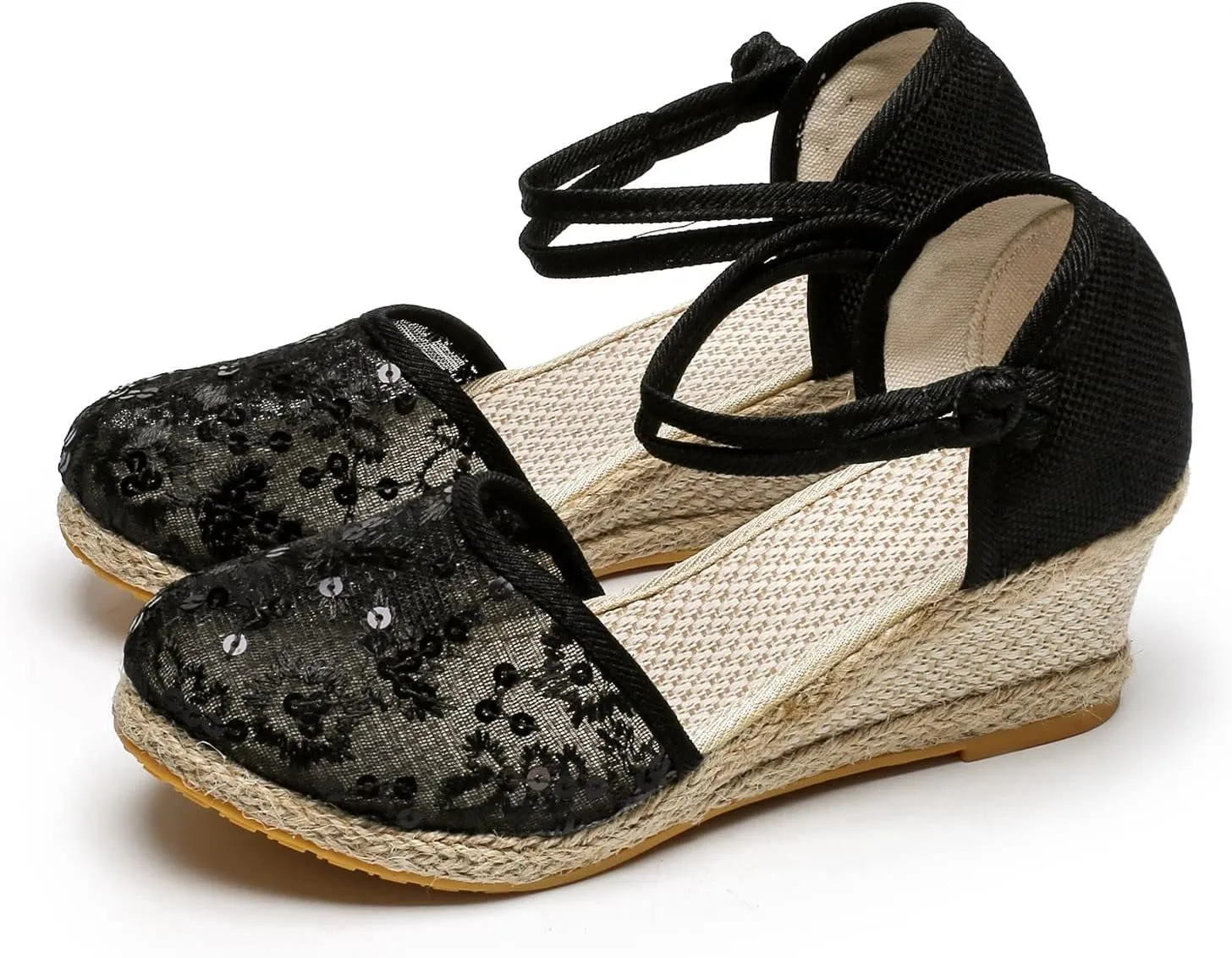 Aniywn Women Closed Toe Retro Wedge Casual Sandals Buckle Strap Ladies Espadrilles Wedge Sandals
