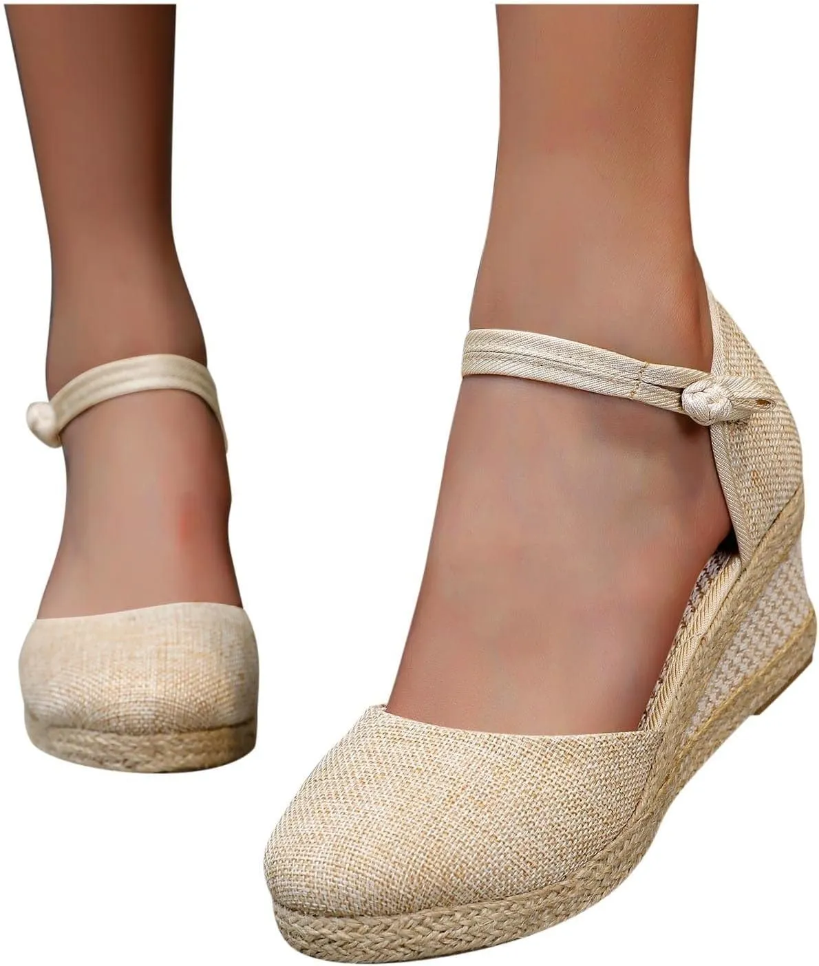 Aniywn Women Closed Toe Retro Wedge Casual Sandals Buckle Strap Ladies Espadrilles Wedge Sandals