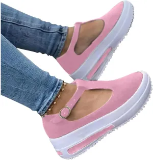 Aniywn Womens Platform Shoes Closed Toe Wedge Sandals Summer Casual Non-Slip Ankle T-Strap Comfort Shoes Walking Loafers