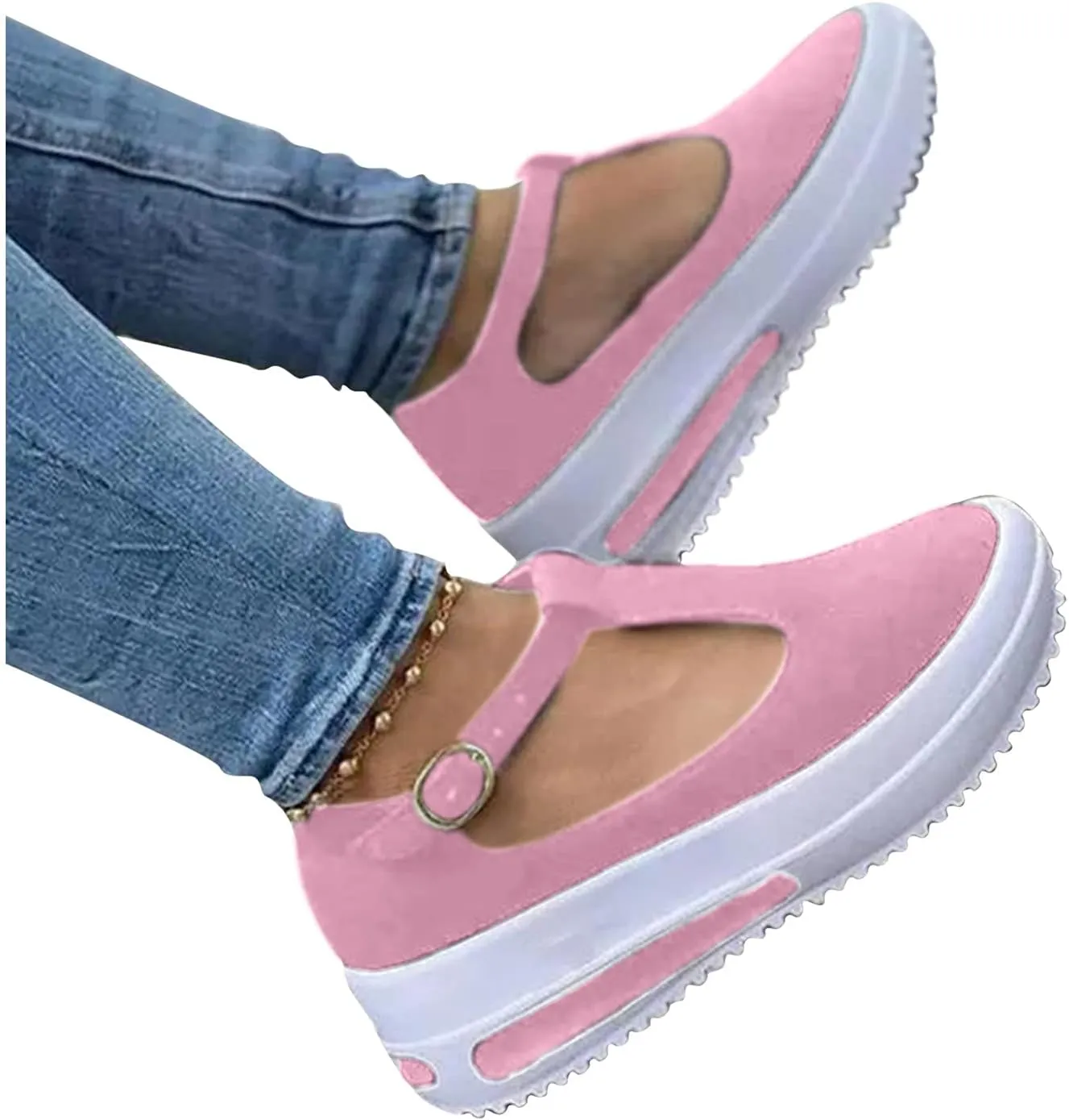 Aniywn Womens Platform Shoes Closed Toe Wedge Sandals Summer Casual Non-Slip Ankle T-Strap Comfort Shoes Walking Loafers