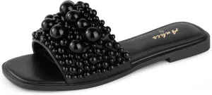 Ankis Black White Sandals Women Flat Sandals Comfortable Womens Slide Sandals Fashion Flat Sandals for Women 2025 Summer