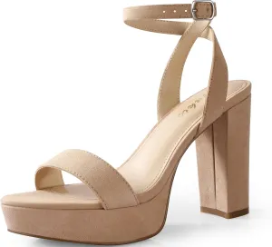 Ankis Platform Heels for Women 4 Inches Chunky Heels Sandals for Women Comfy Open Toe Block Heeled Sandals Nude White Silver Gold Black Ankle Strappy Heels for Women