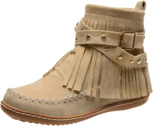 Ankle Boots for Women Comfy Platform Boots for Women Round Toe Suede Zipper Flat Heel Vintage Fringe Boots