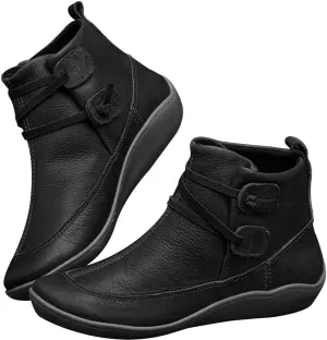 Ankle Boots for Women No Heel,2019 New Arch Support Boots Side Zipper Vintage Leather Damping Shoes Flat Heel Booties