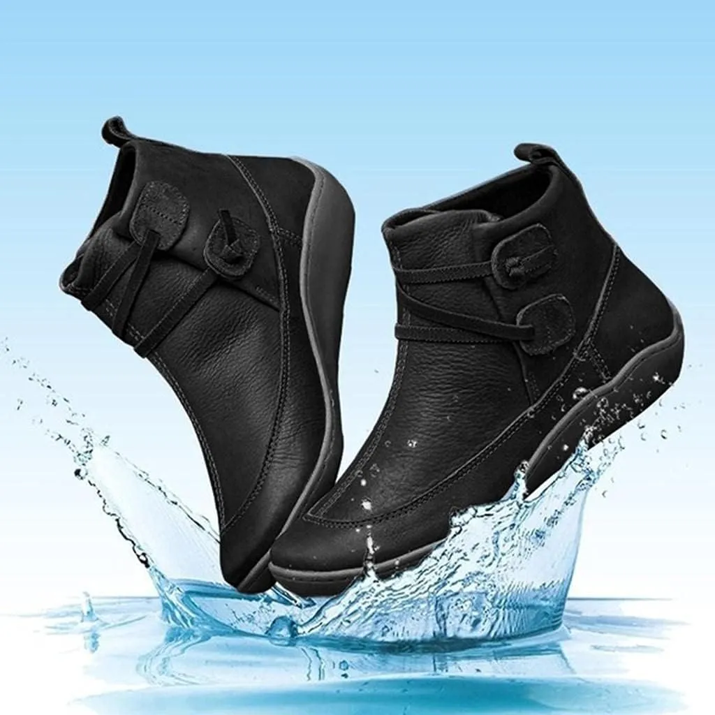 Ankle Boots for Women No Heel,2019 New Arch Support Boots Side Zipper Vintage Leather Damping Shoes Flat Heel Booties