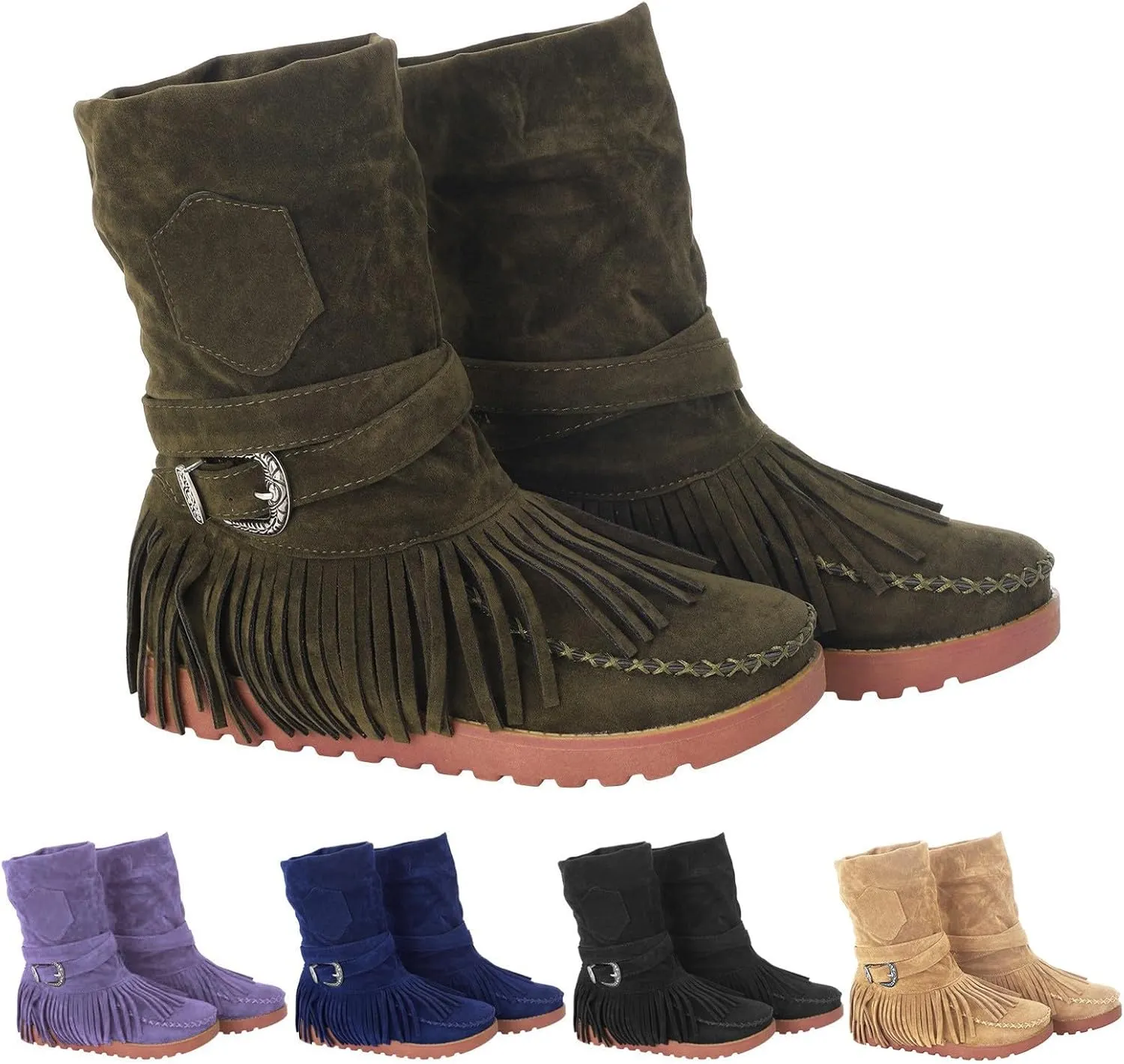 Ankle Boots for Women Womens Fall Boots Casual Fashion Retro Toe Short Women's Fringe Boots Round Flat Women's Boots