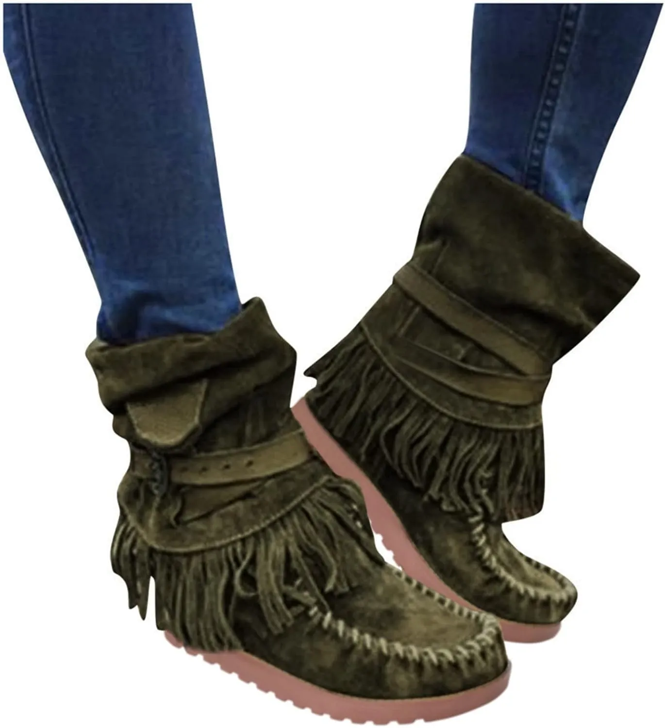 Ankle Boots for Women Womens Fall Boots Casual Fashion Retro Toe Short Women's Fringe Boots Round Flat Women's Boots