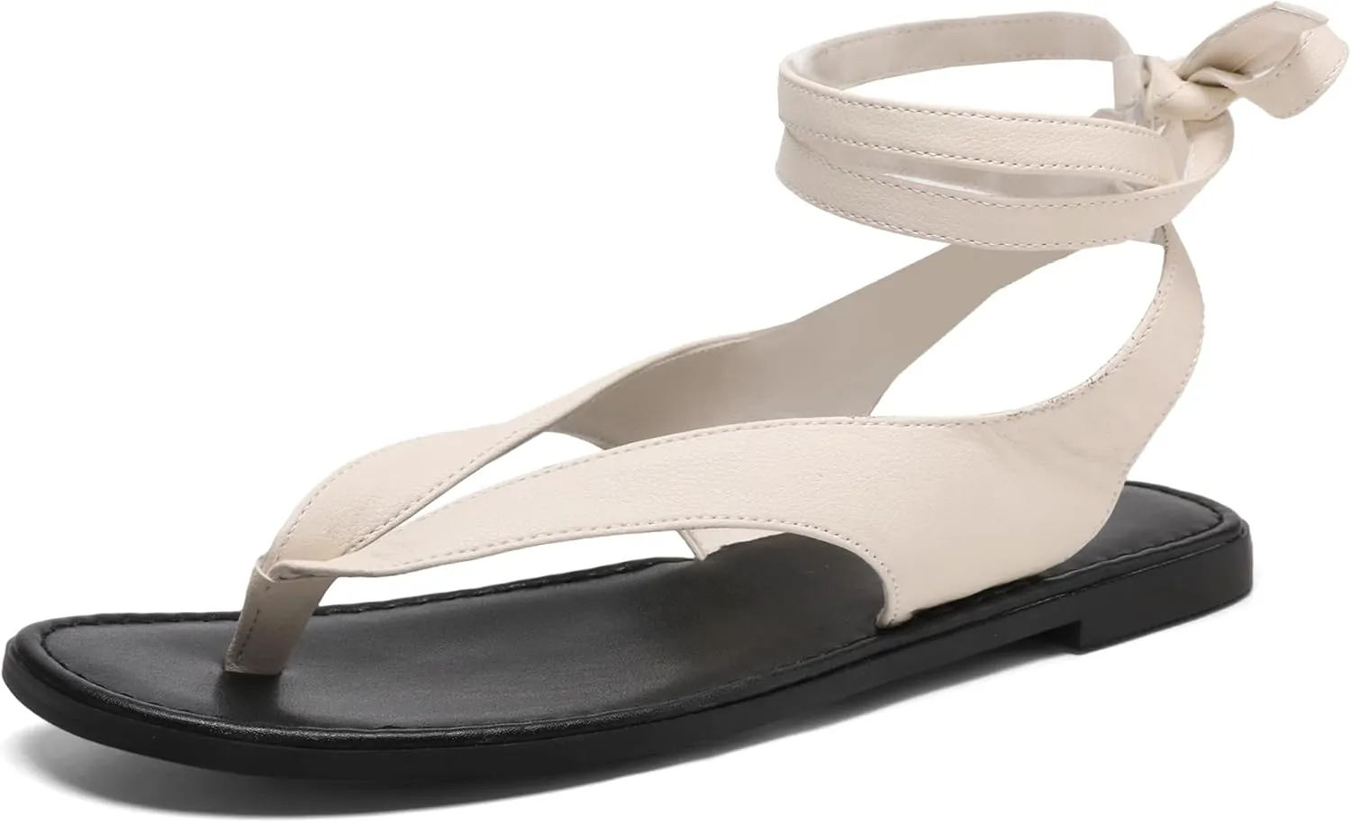 Ankle Strap Flat Sandals for Women Comfortable Lace Up T-Strap Slip on Flip Flops Flats Ladies Fashion Cute Thong Sandals Summer Soft Flip Flops Sandals