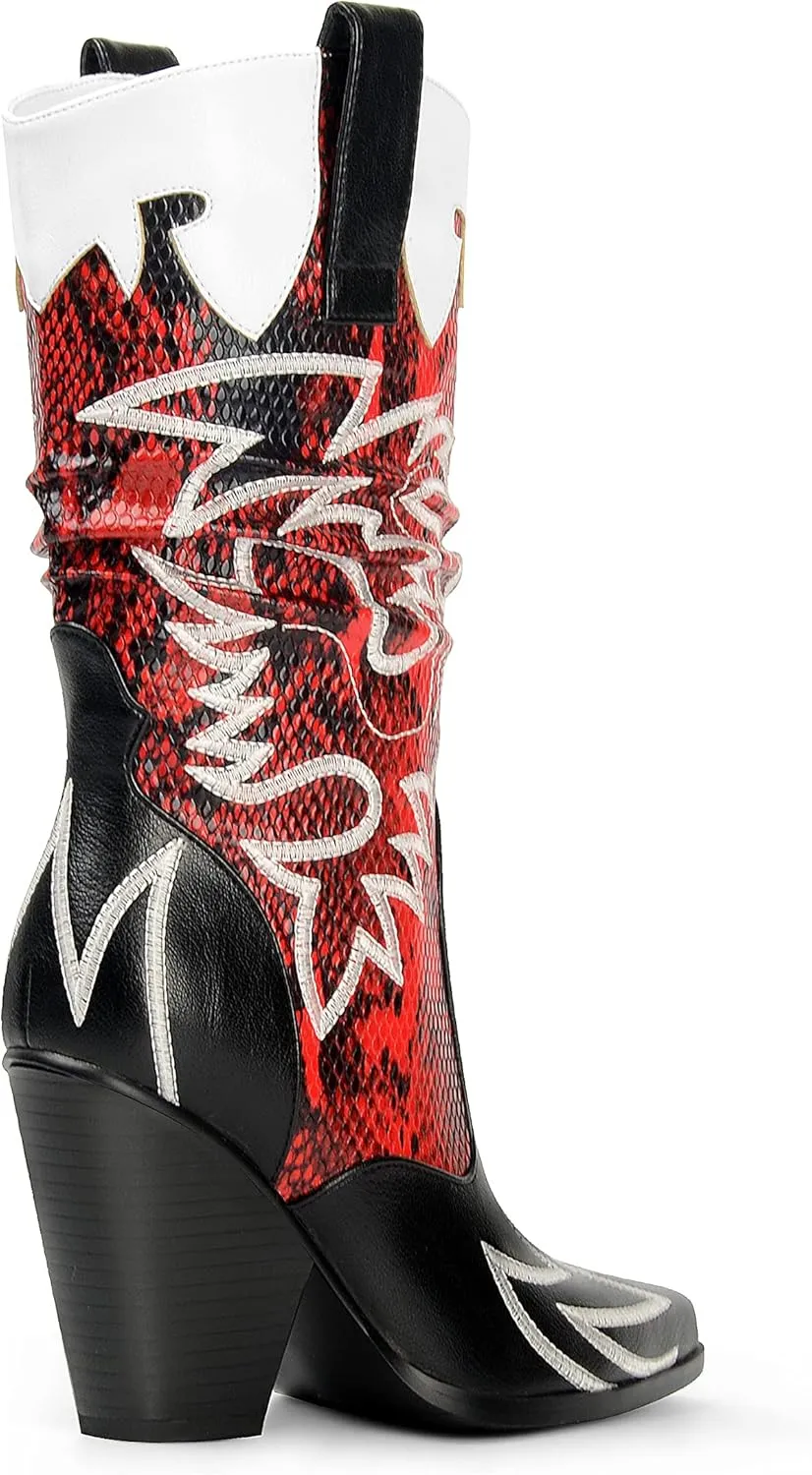 ANN CREEK Women's Contrast Cowboy Boots Cowgirl Mid Calf Boots