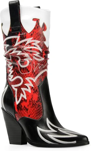 ANN CREEK Women's Contrast Cowboy Boots Cowgirl Mid Calf Boots