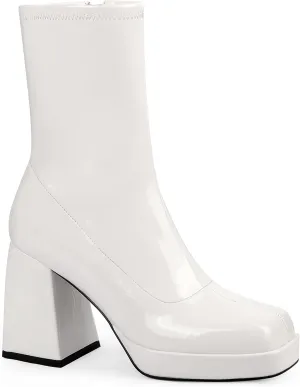 ANN CREEK Women's Go Go Chunky Heel Ankle Boots Platform Square Toe Elastic Short Boots