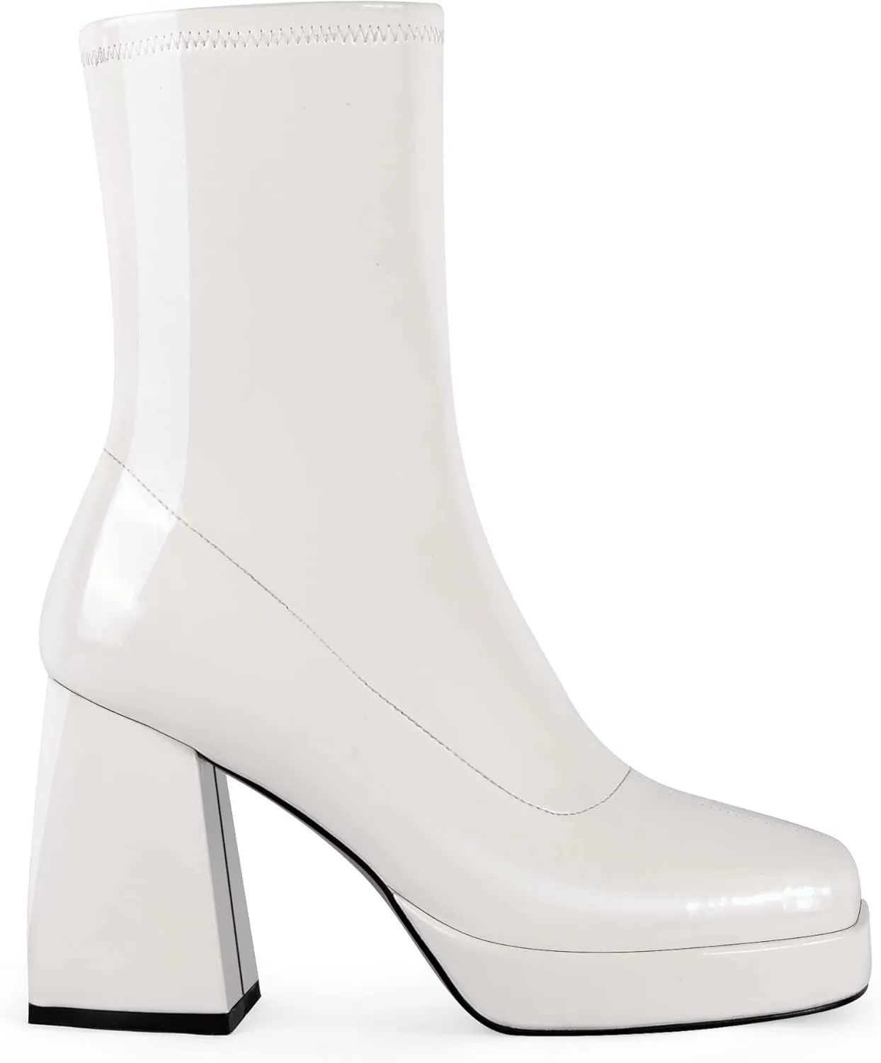 ANN CREEK Women's Go Go Chunky Heel Ankle Boots Platform Square Toe Elastic Short Boots