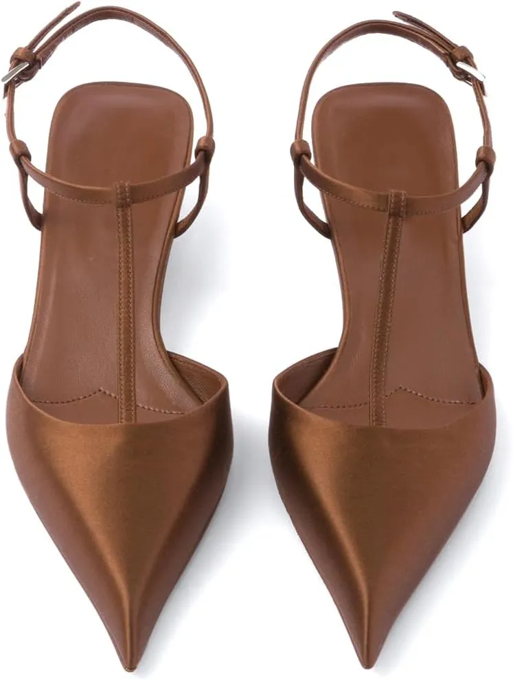 anteikira Women's Square Toe Kitten Heels Mules Slip On Pointed Toe Pumps Comfortable Low Heel Ankle Strap Satin Dressy Sandals Party Wedding Dress Daily Casual Shoes