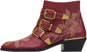 Arqa Women's Studded Ankle Boots Leather Multiple Buckle Chunky Heel Booties Almond Toe Zipper Punk Boot