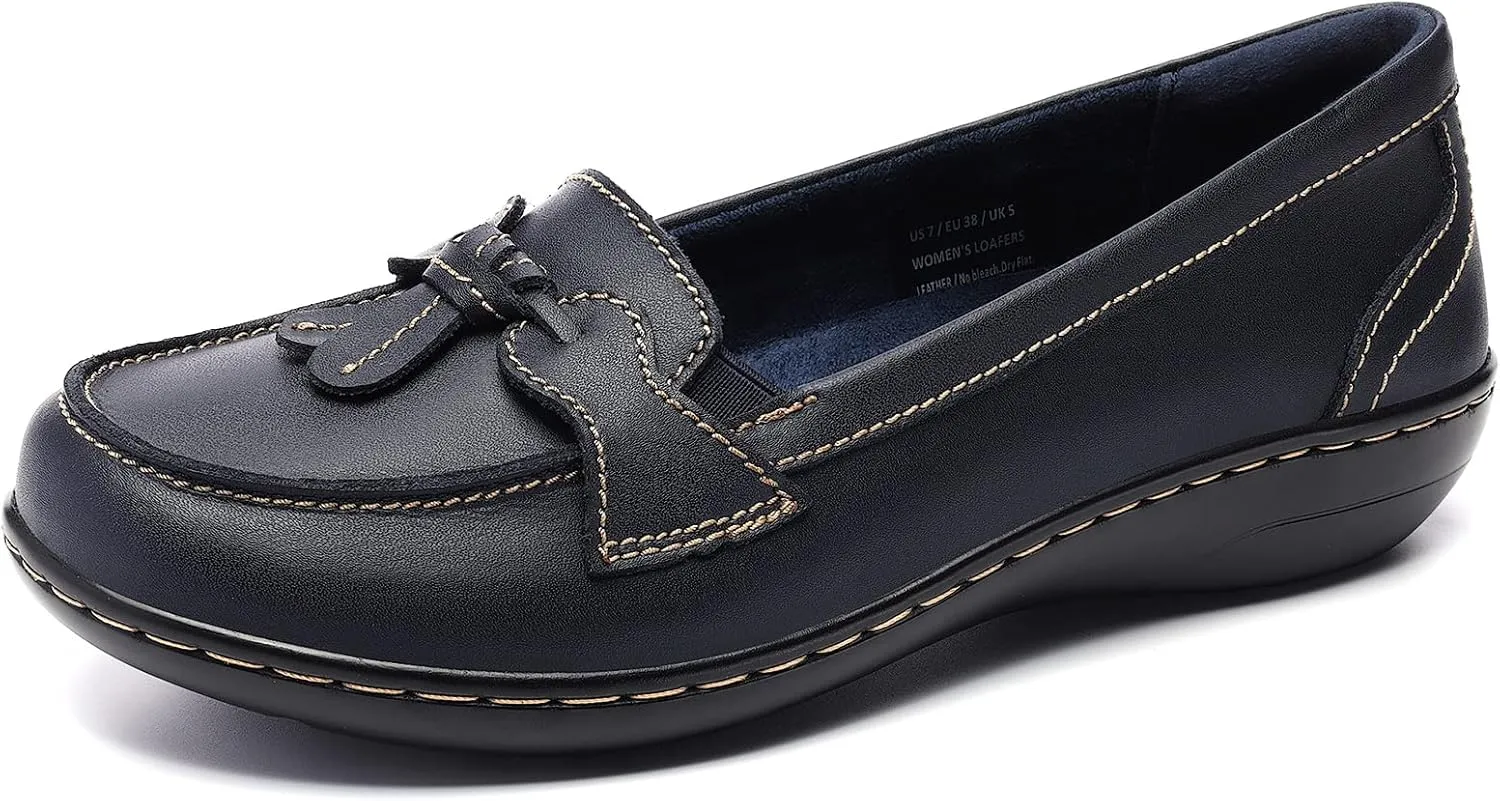 Artisure Women's Classic Comfort Leather Loafers Casual Slip-Ons Stylish Tassel Dress Shoes Cute Work Office Flats Everyday Walking Shoes