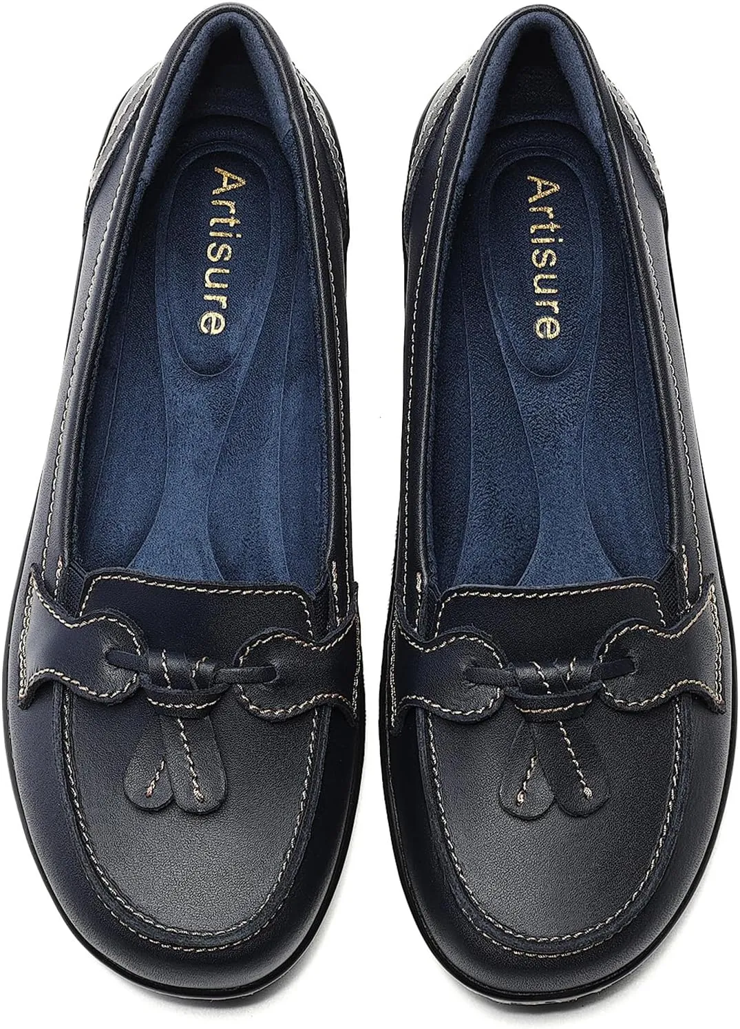 Artisure Women's Classic Comfort Leather Loafers Casual Slip-Ons Stylish Tassel Dress Shoes Cute Work Office Flats Everyday Walking Shoes