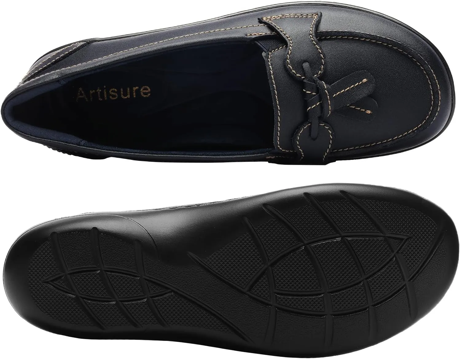 Artisure Women's Classic Comfort Leather Loafers Casual Slip-Ons Stylish Tassel Dress Shoes Cute Work Office Flats Everyday Walking Shoes