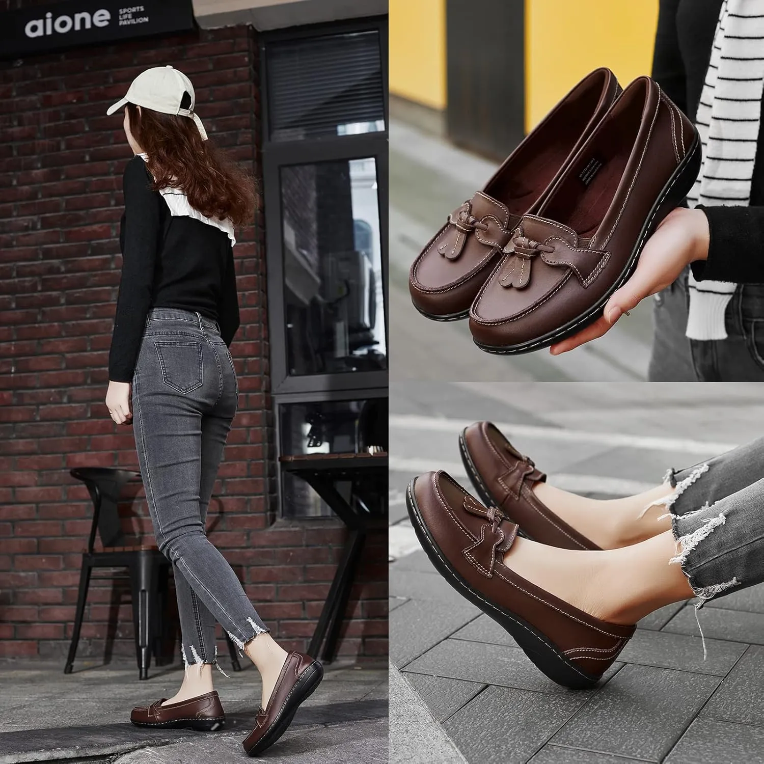 Artisure Women's Classic Comfort Leather Loafers Casual Slip-Ons Stylish Tassel Dress Shoes Cute Work Office Flats Everyday Walking Shoes