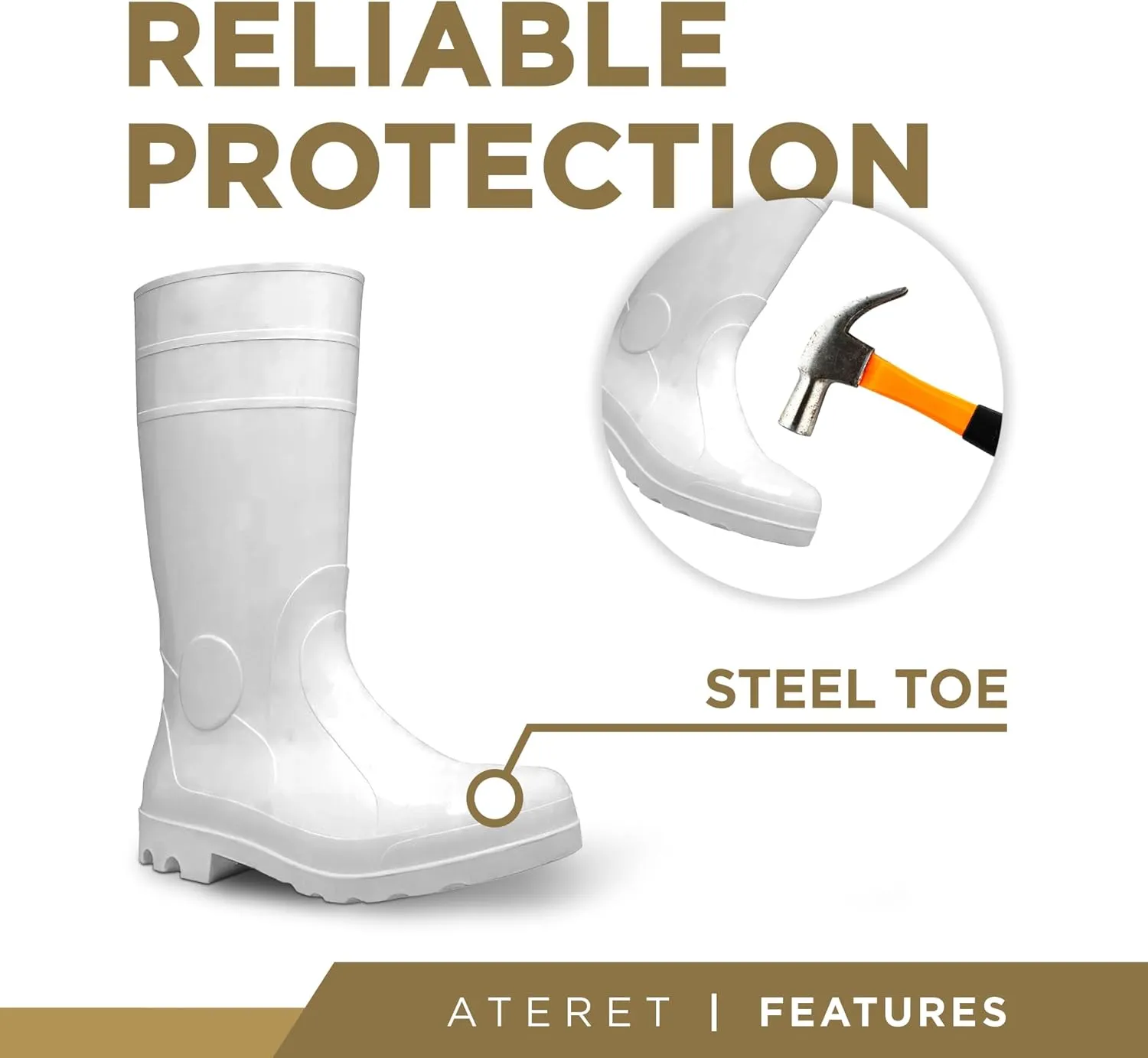 ATERET Footwear Protection PVC Steel Toe Boot 100% Waterproof Lightweight and Durable Footwear For Agricultural Construction Industry