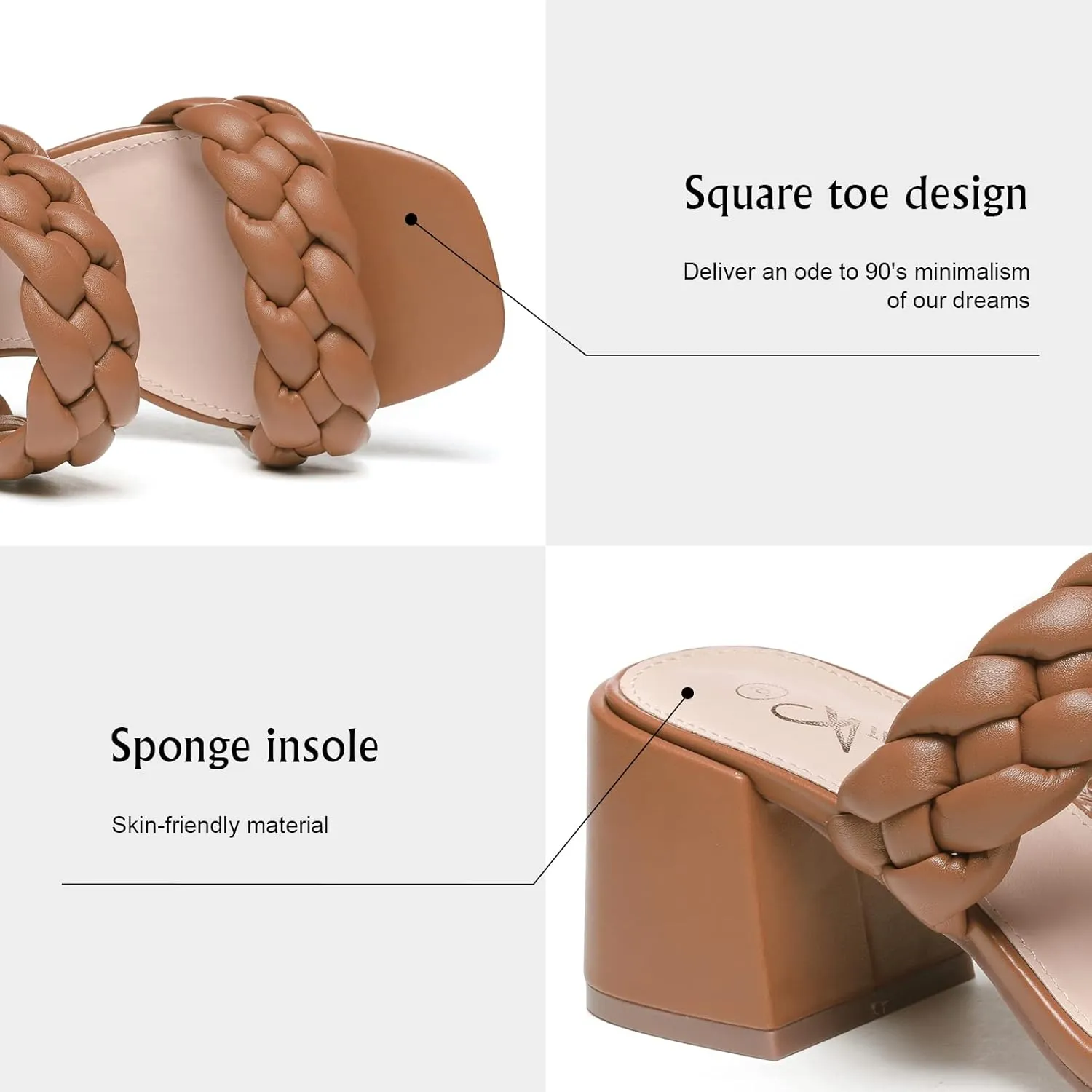 Athlefit Women's Braided Heeled Sandals Strappy Square Open Toe Heels Backless Mules Slip On Block Heels
