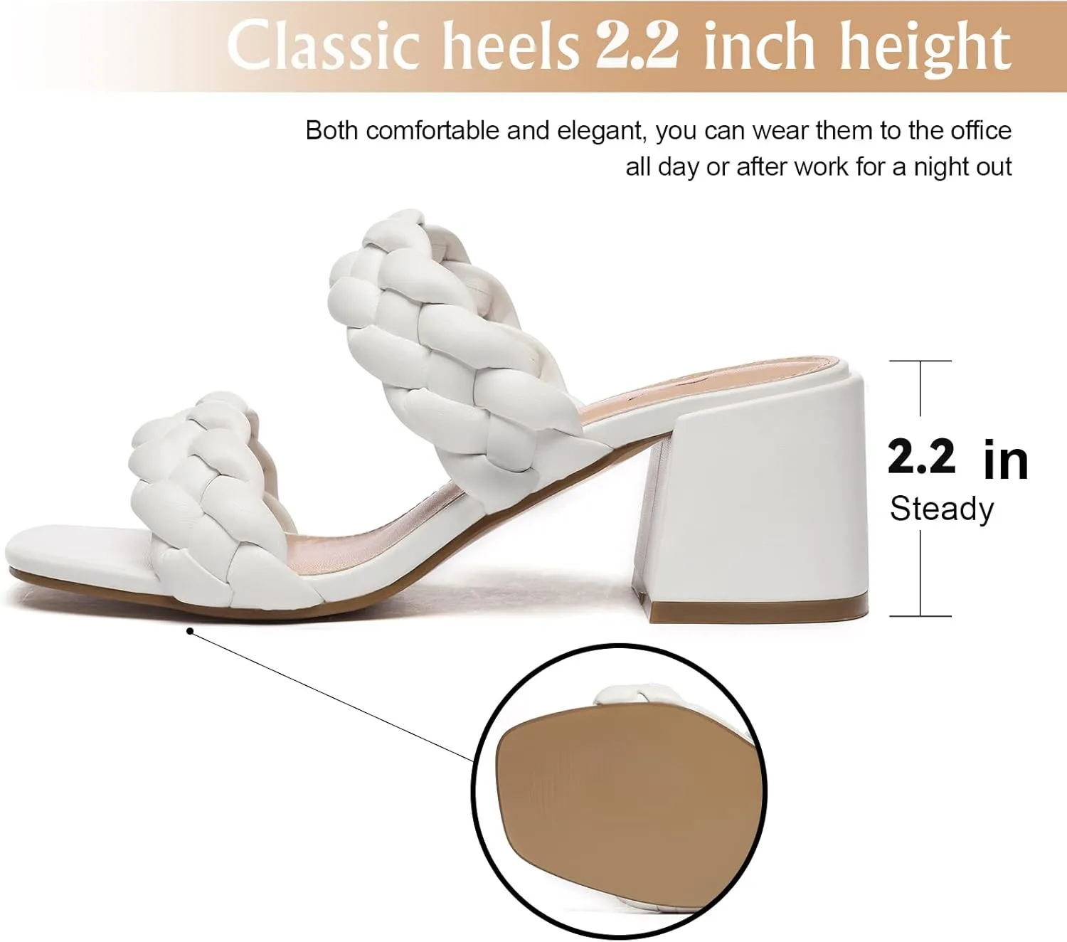 Athlefit Women's Braided Heeled Sandals Strappy Square Open Toe Heels Backless Mules Slip On Block Heels