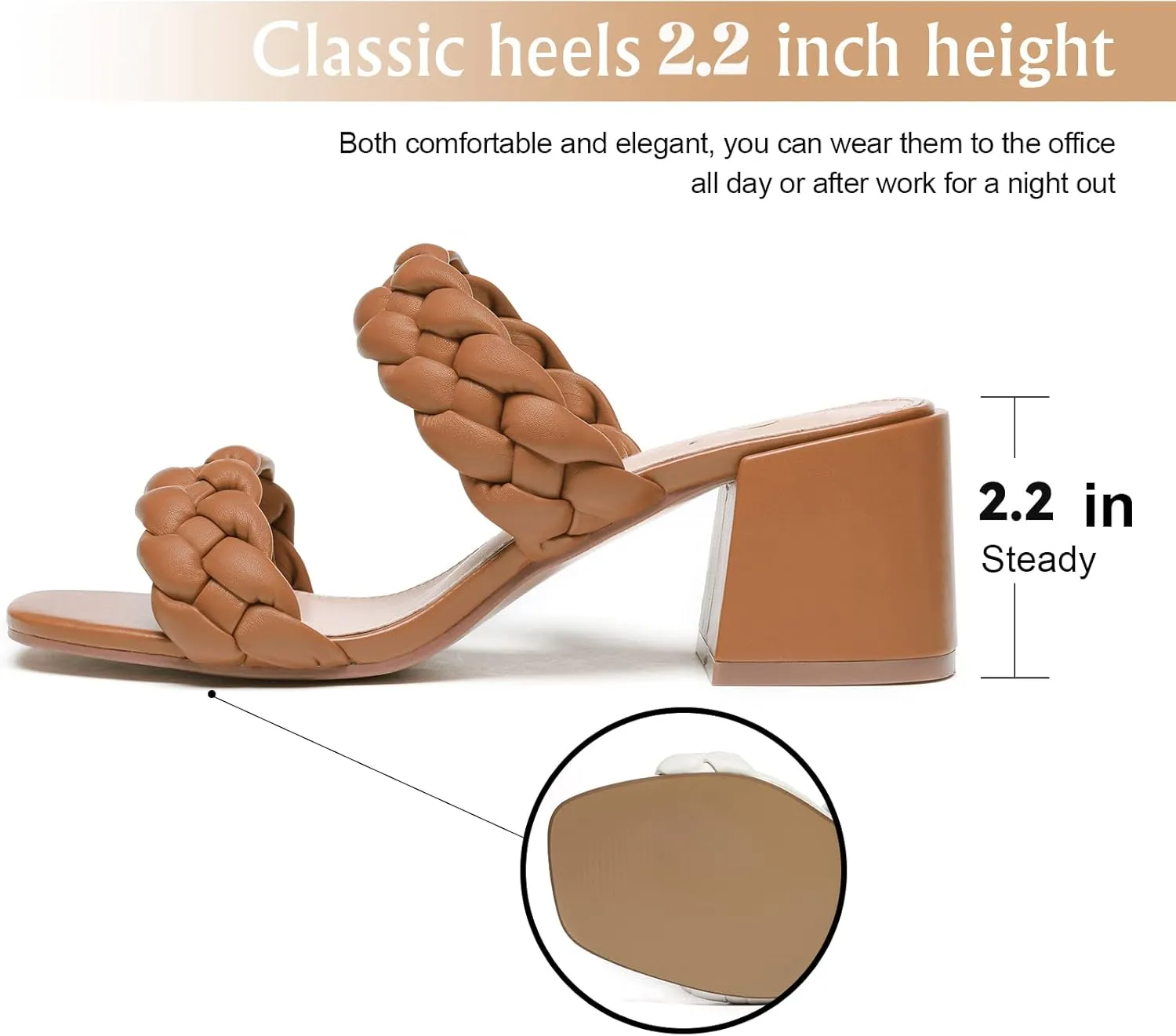 Athlefit Women's Braided Heeled Sandals Strappy Square Open Toe Heels Backless Mules Slip On Block Heels