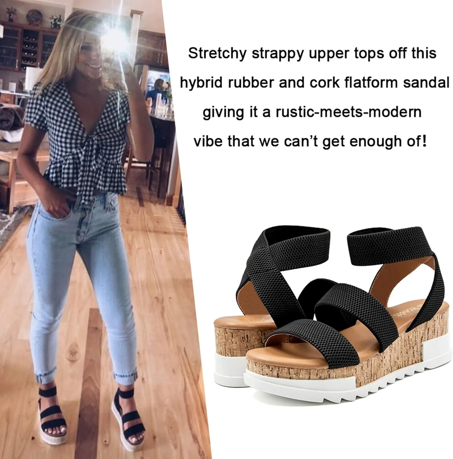 Athlefit Women's Wedge Sandals Platform Sandals Cork Elastic Strap Platform Sandals