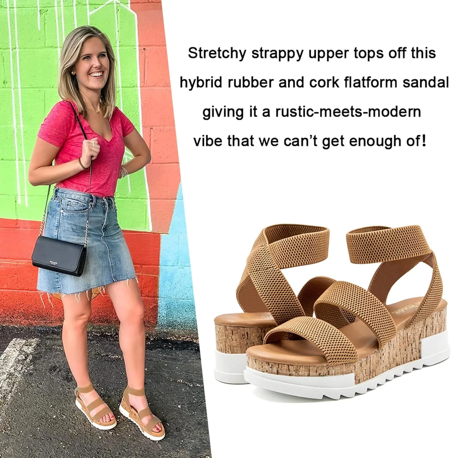 Athlefit Women's Wedge Sandals Platform Sandals Cork Elastic Strap Platform Sandals