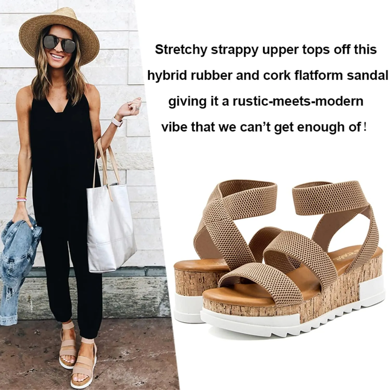 Athlefit Women's Wedge Sandals Platform Sandals Cork Elastic Strap Platform Sandals