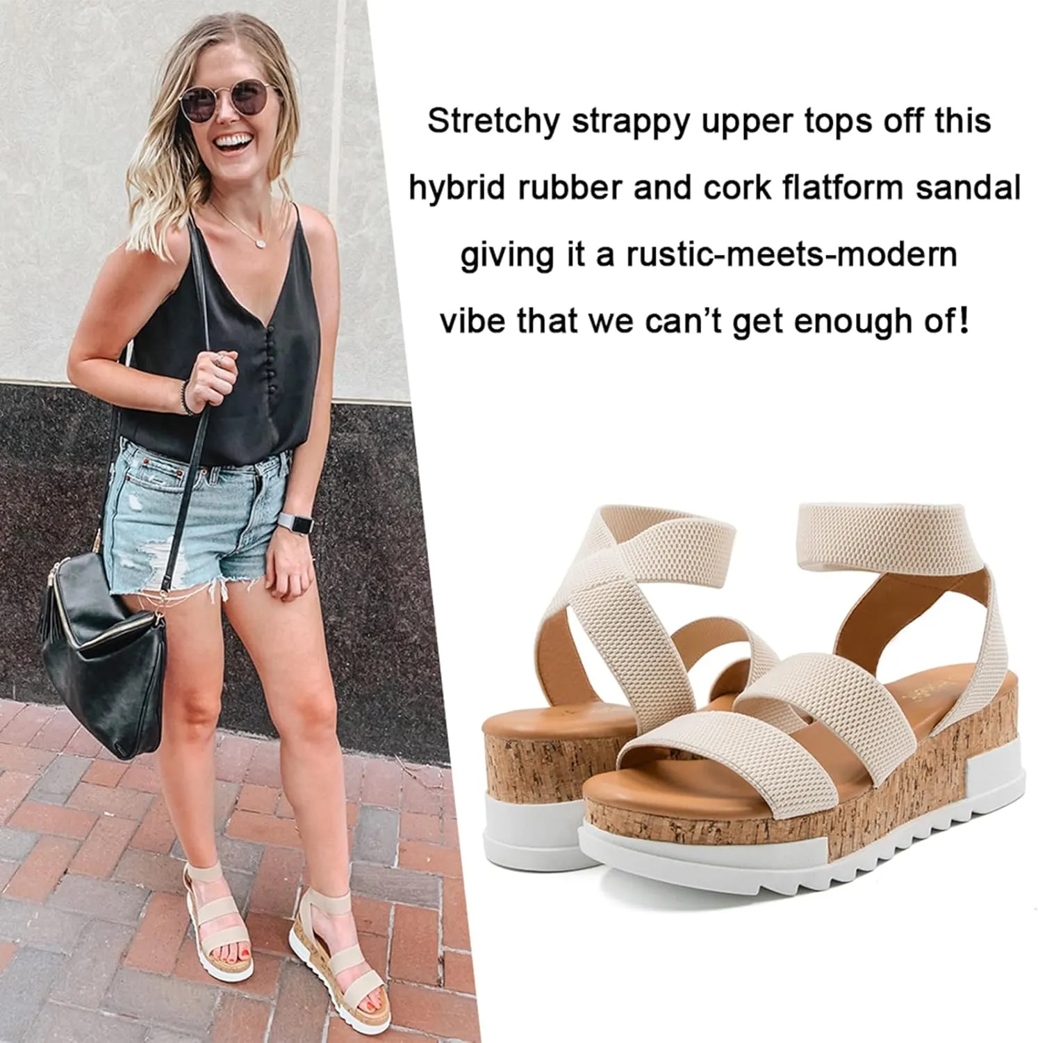 Athlefit Women's Wedge Sandals Platform Sandals Cork Elastic Strap Platform Sandals