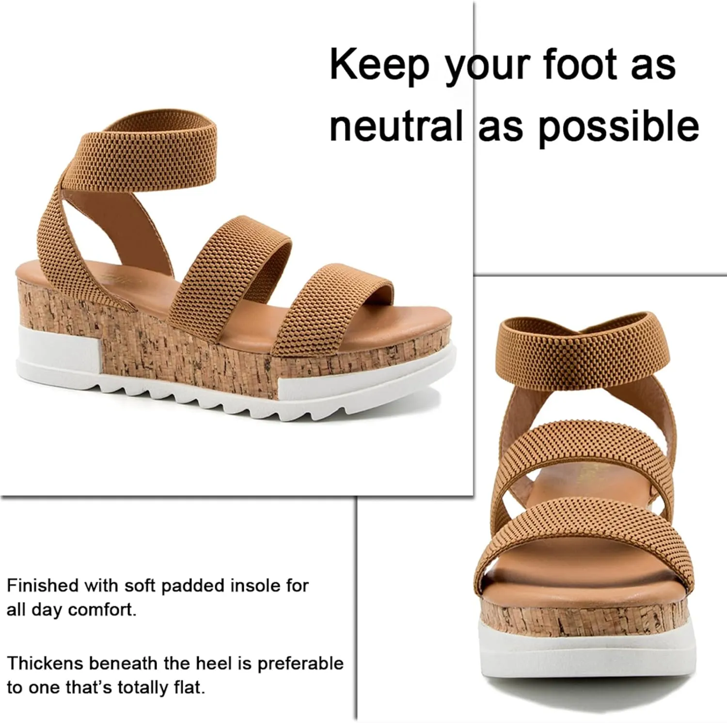 Athlefit Women's Wedge Sandals Platform Sandals Cork Elastic Strap Platform Sandals