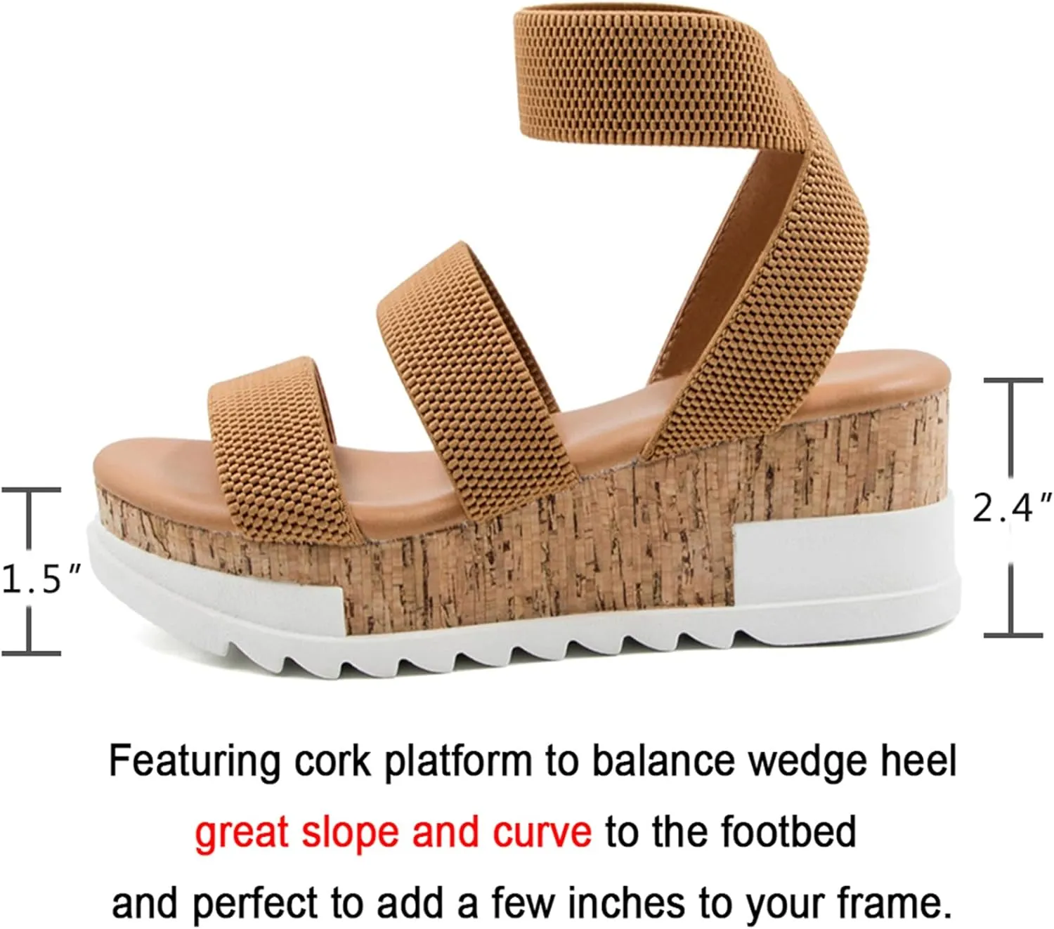 Athlefit Women's Wedge Sandals Platform Sandals Cork Elastic Strap Platform Sandals
