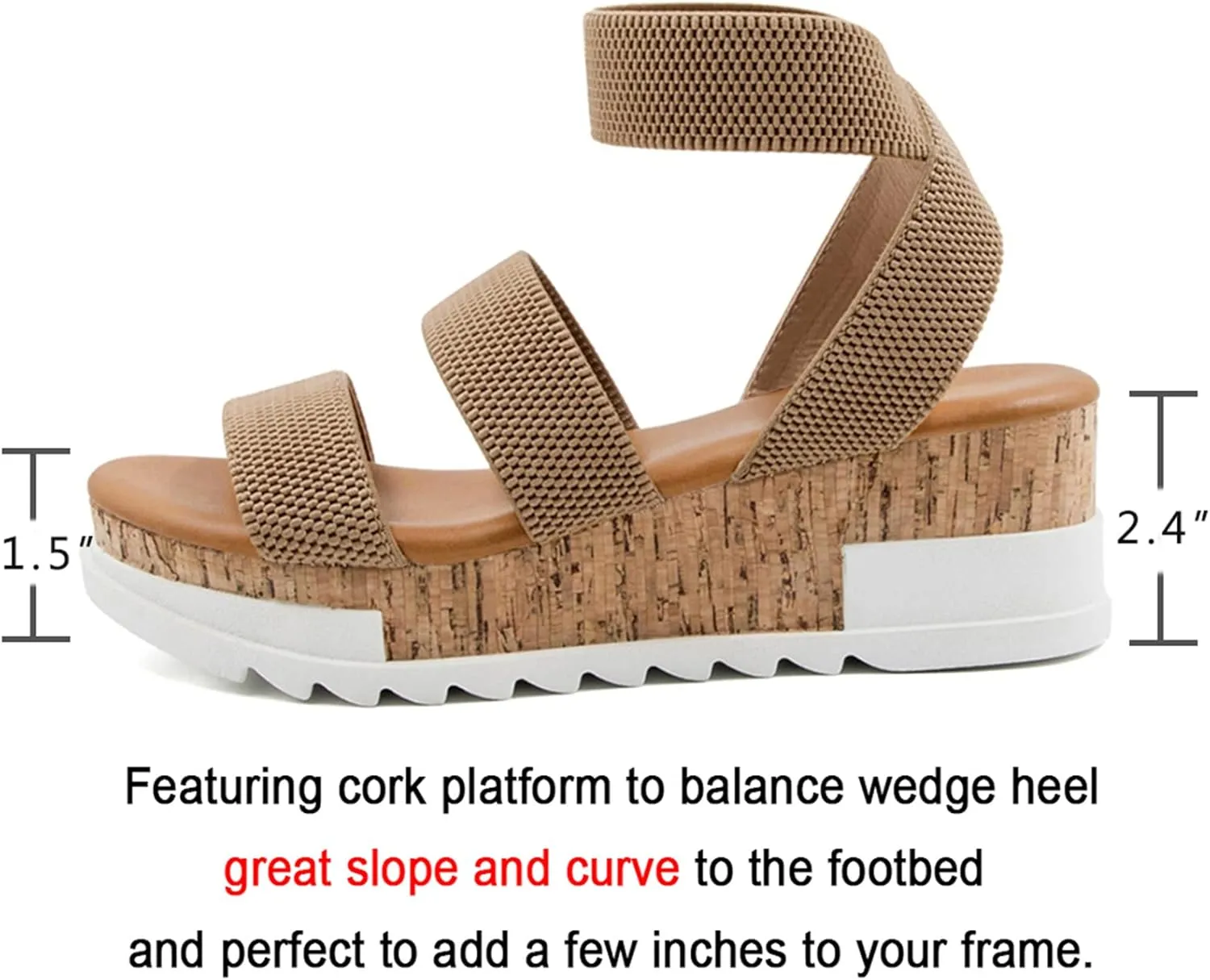 Athlefit Women's Wedge Sandals Platform Sandals Cork Elastic Strap Platform Sandals
