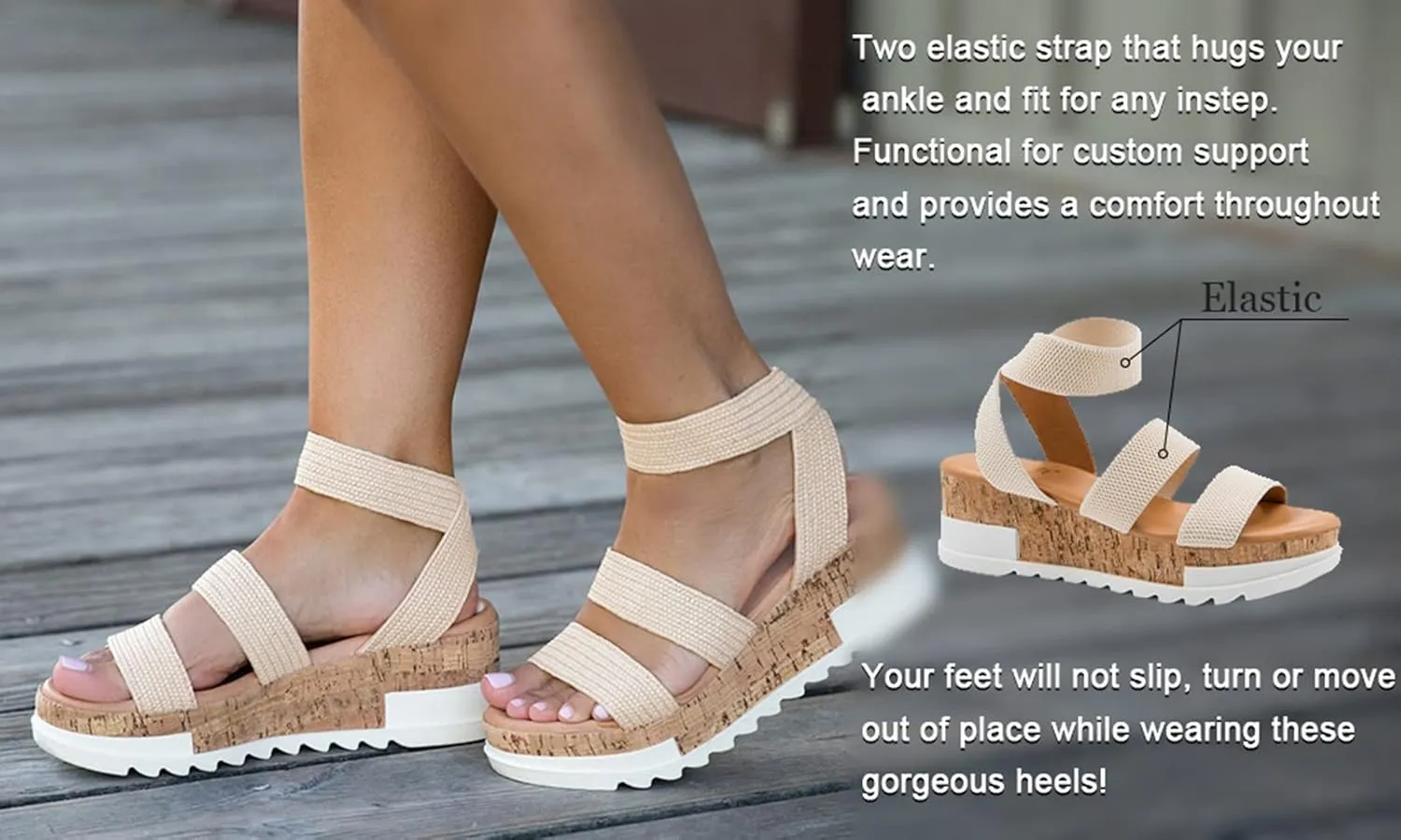 Athlefit Women's Wedge Sandals Platform Sandals Cork Elastic Strap Platform Sandals