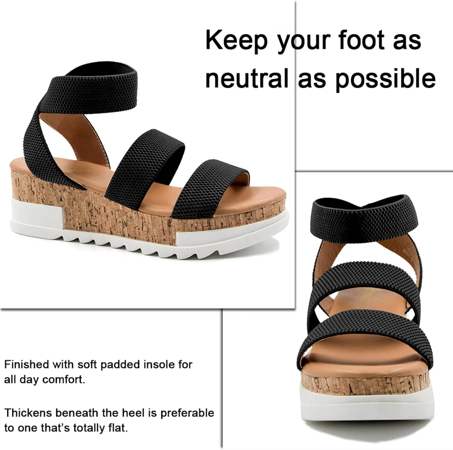 Athlefit Women's Wedge Sandals Platform Sandals Cork Elastic Strap Platform Sandals