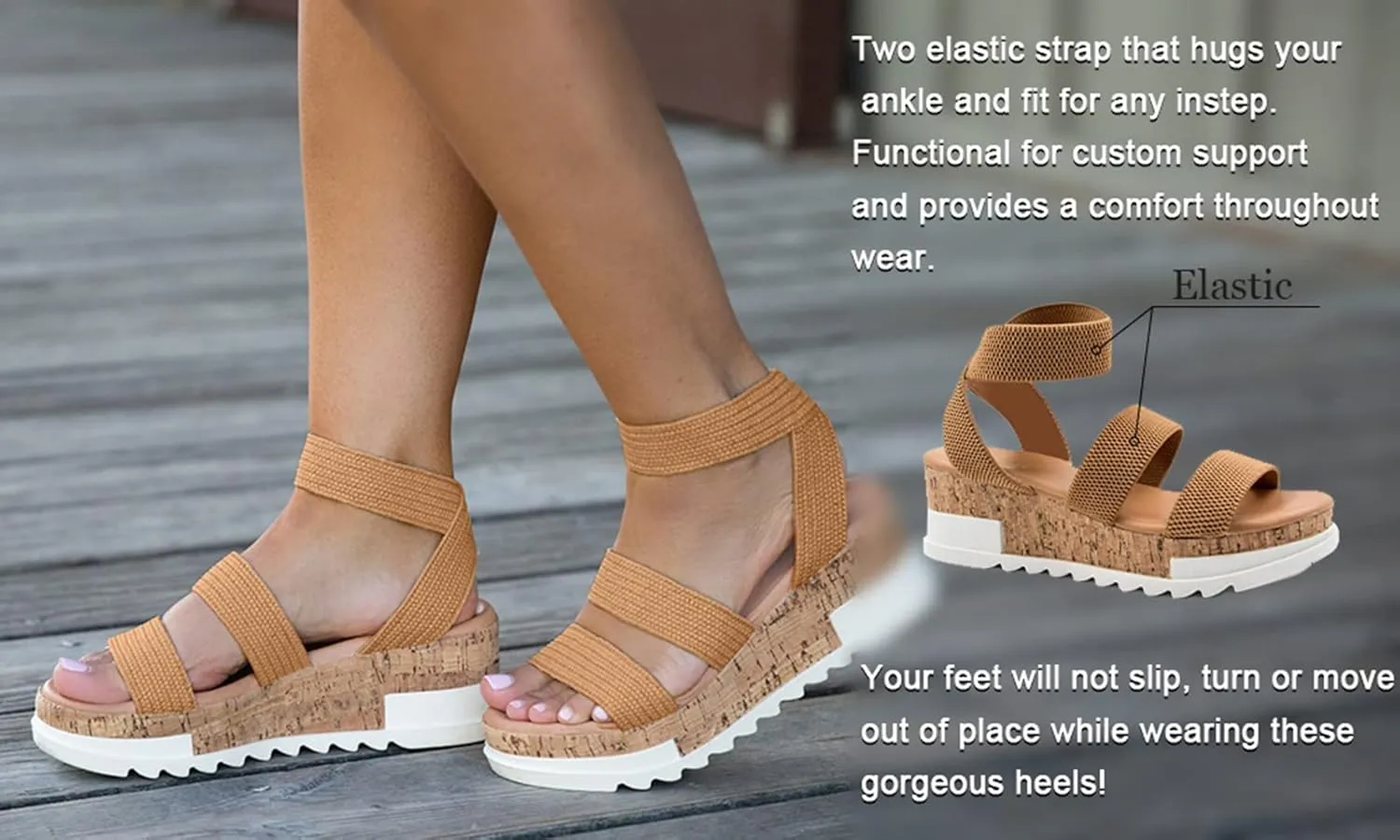 Athlefit Women's Wedge Sandals Platform Sandals Cork Elastic Strap Platform Sandals
