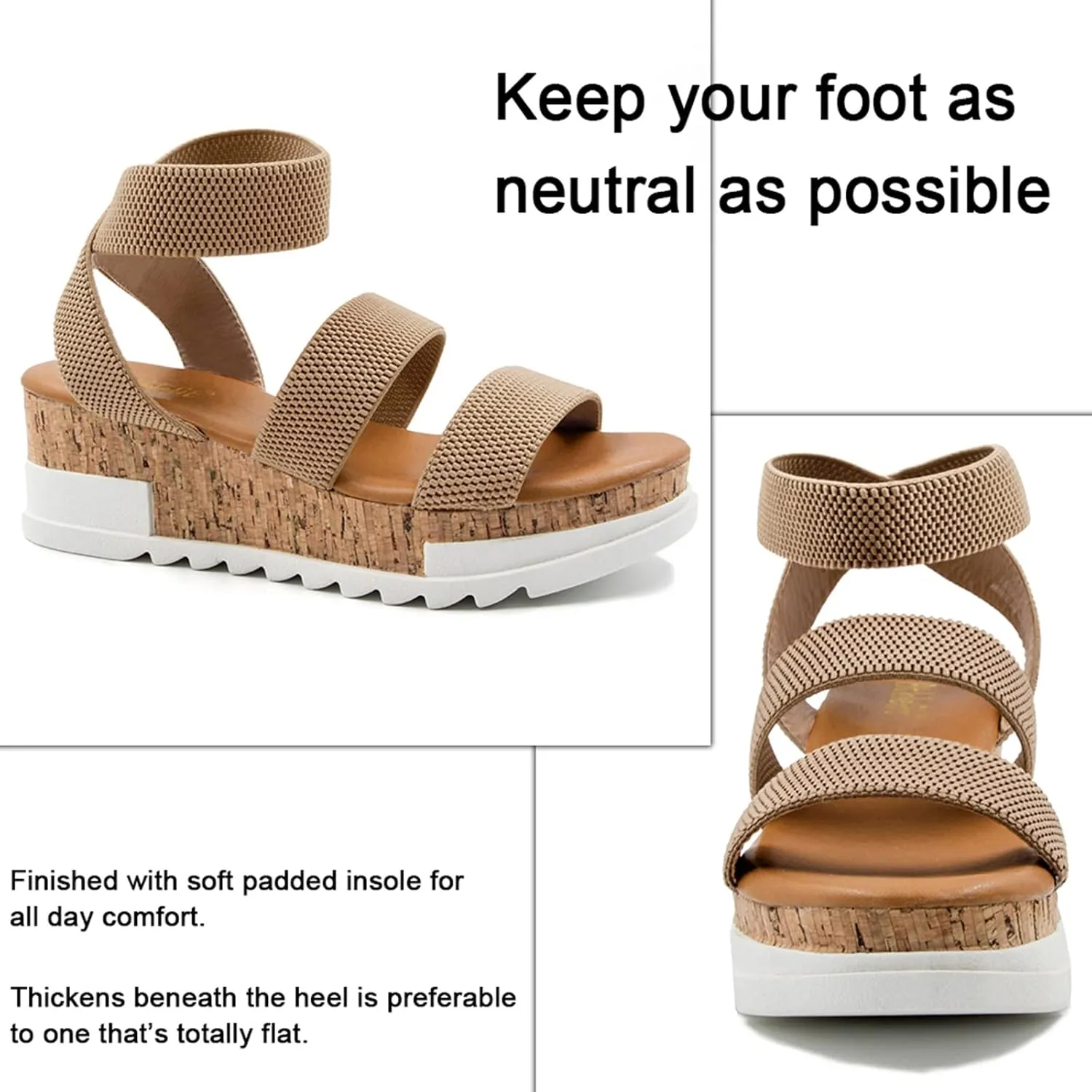 Athlefit Women's Wedge Sandals Platform Sandals Cork Elastic Strap Platform Sandals