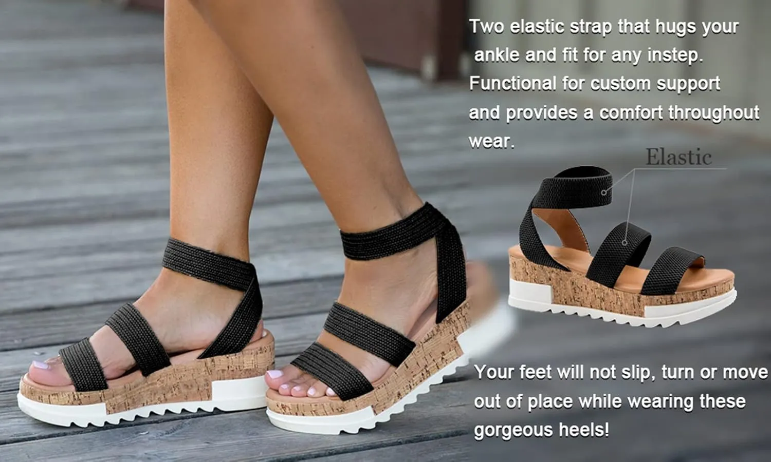 Athlefit Women's Wedge Sandals Platform Sandals Cork Elastic Strap Platform Sandals